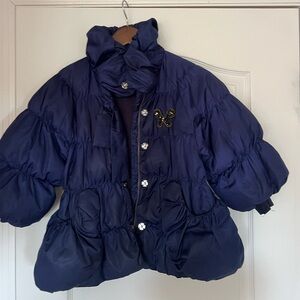 Kids Navy Blue Puffer Jacket with Butterfly Detail